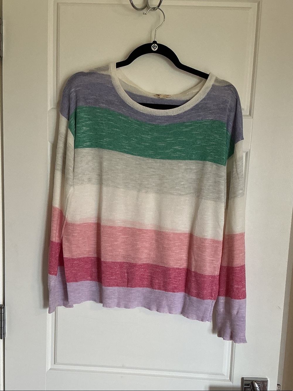 Hem & Thread Striped Scoop Neck Sweater in Lavender, Green, Pink, Cream